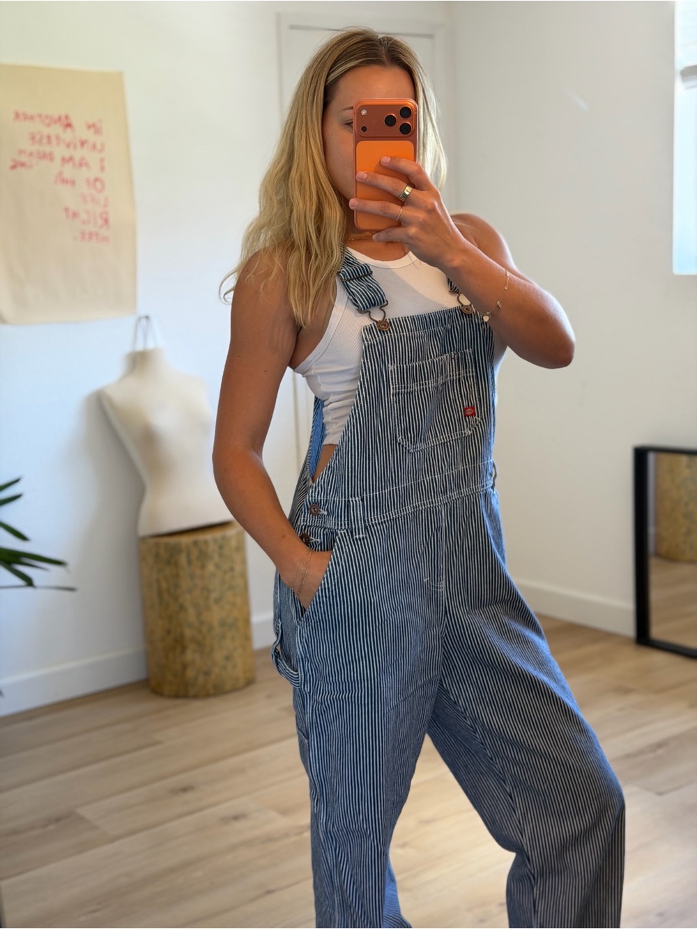 Dickies Hickory Stripe Railroad Bib Overalls Women’s Small Blue White Cotton